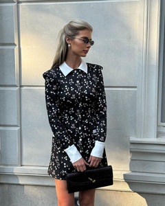 Robe élégante de style européen et américain, classique, noire, imprimée, en polyester, style A, vêtements pour femmes russes - Product Image 1
