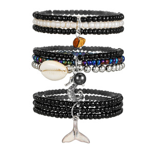 Retro Ethnic Style <b>Stacked</b> Beaded <b>Bracelet</b> Set Glass Seed Bead Alloy Pendant Jewelry Wholesale Yiwu Origin - Product Image 5