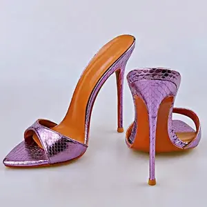 Customized Lady's Shoes Elegant Pointy Toe Snake Print Summer Sandals Women Thin High Heel Plus Size 43