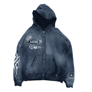 Sweat à capuche zippé surdimensionné personnalisé avec effet vieilli, motif graphique, épais, style streetwear vintage délavé à l'acide pour homme - Product Image 1
