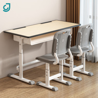 Ensemble bureau et chaise double réglables en hauteur pour étudiants, table d'étude scolaire deux places avec tiroir pour mobilier de classe