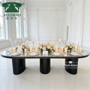 Meubles d'hôtel modernes, table de banquet ovale en métal noir avec plateau en MDF, table de mariage - Product Image 1