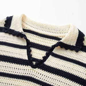 Nuevo <span class=keywords><strong>Vestido</strong></span> Midi <span class=keywords><strong>de</strong></span> Punto con Cuello Polo <span class=keywords><strong>y</strong></span> <span class=keywords><strong>Rayas</strong></span> Blancas <span class=keywords><strong>y</strong></span> Azules, Estilo Náutico Preppy, Casual, para Verano <span class=keywords><strong>y</strong></span> Otoño, Listo para Enviar - Product Image 3