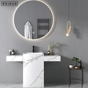 Lüks duvara monte mermer sinterlenmiş taş banyo Vanity yıkama tek lavabo aynalı dolap