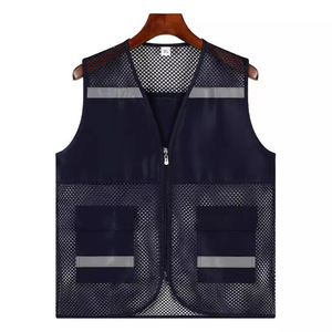 Chaleco de seguridad reflectante de malla azul marino XL para trabajo con bolsillos y franjas reflectantes para trabajos al aire libre - Product Image 1
