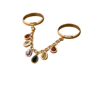 <span class=keywords><strong>Cadena</strong></span> de borla de doble dedo chapada en oro para mujer <span class=keywords><strong>con</strong></span> anillo CZ de gota de lágrima joyería de moda clásica para compromiso de boda o regalo - Product Image 1