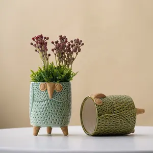 Modern Round Decorative Flower Owl Shape Home Decor Small Ceramic Pots For Indoor Plants