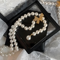 Collar de perlas redondas para mujer, joyería personalizada de alta calidad, de latón chapado en oro con diamantes y lazo positivo