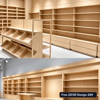 Composants de présentation sur mesure pour magasins : Comptoir îlot à niveaux avec garniture lumineuse, Service de conception 2D/3D pour l'ensemble de la boutique