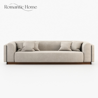 Elegantes Minimalistisches Stoffsofa Modernes Haferflocken-Leinen Gerades Sofa mit Massivholzgestell für Boutique-Hotel-Lobby Lounge-Set