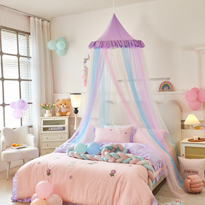 Double Couche Lit Rideau Princesse Rond Dôme Literie Moustiquaire pour Double