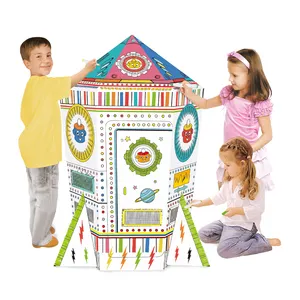 47in Rocket Paper Playhouse Craft Crianças Criativo DIY Coloring Pintura Papelão Play House Toy