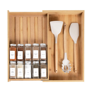 Bamboo Drawer Organizer <b>Storage</b> <b>Box</b> 18L Space Saving <b>Kitchen</b> Condiment Bottle Holder Pull Out Design - Product Image 1