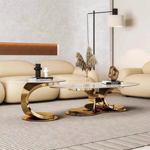 Nouvel arrivage de meubles de salon table centrale cadre en acier inoxydable brillant dessus en marbre table de café dorée - Product Image 6