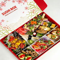 Boîte à sushi de luxe en papier avec logo personnalisé, avec séparateurs, pour emporter, emballage écologique, boîte à sushi, boîte à crêpes, emballage en papier
