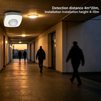 Plafonnier SanJin avec détecteur de mouvement PIR 360°, interrupteur 110-240V AC, détection 4m x 20m, 2000W, ampoule à incandescence, réglage du temps et du lux