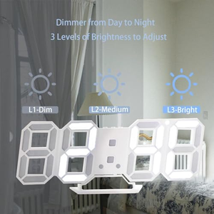 White Number Time 3D <b>Wall</b> Led Alarm <b>Digital</b> <b>Clock</b> With Automatic Brightness Adjustable <b>for</b> Modern Home Decoration - Product Image 2