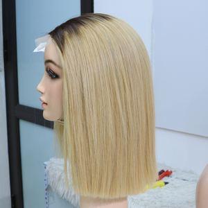 Perruque courte en dentelle frontale blonde 613, cheveux humains vierges vietnamiens, cheveux raides, cuticules alignées, densité personnalisée, vente en gros - Product Image 2