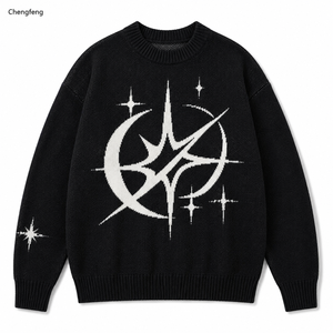 Maglione da Uomo Retrò Streetwear <span class=keywords><strong>con</strong></span> Motivo Luna e Stelle, Collo Tondo, Spalle Scese, Maniche Lunghe in <span class=keywords><strong>Maglia</strong></span> Jacquard - Product Image 1