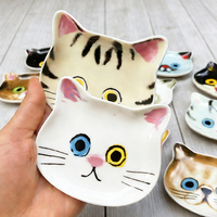 Plat à condiments en céramique au design créatif et mignon de visage de chat, plat à sauce soja en forme de chaton doux et mignon, petit plat à saveur