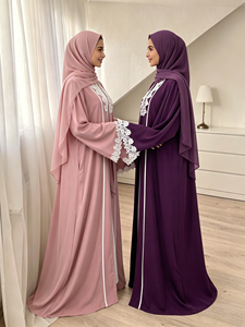 Modest Lace <b>Abaya</b> for Muslim Women Front Open Kimono <b>Abaya</b> Islamic Clothing with Lace Cuffs (1467) - Product Image 1