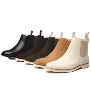 Groothandel Luxe Hommes Hombre Hoge Top Rubberen Zool Bruin Pure Lederen Klassieke Werken Enkel Suède Heren Chelsea Boot