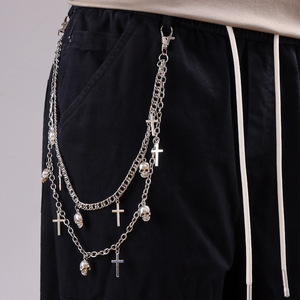 Double Layer <b>Skull</b> Cross Pants Chain Tibetan Silver Hip Hop Waist Chain For Daily Wear - Product Image 1