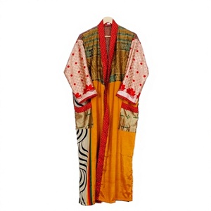 Kimono vintage patchwork long pour femme, col mandarin, manches longues, vêtement d'automne, polyester tissé, doux et confortable - Product Image 1
