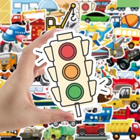 Priwell – Lot de 50 autocollants adhésifs en vinyle PVC, motif dessin animé voiture et circulation, pour cahiers, gobelets, bouteilles, valises