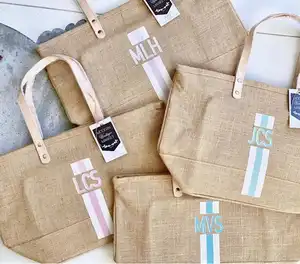 Экологичные сумки-тоут пляжная сумка Подарочный рынок шоппинг продуктовый персонализированный джутовый мешок с ручкой из искусственной кожи