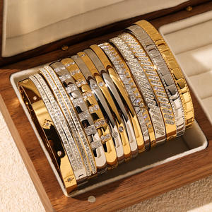 Gesper baja tahan karat kelas atas bebas noda PVD <span class=keywords><strong>18K</strong></span> gelang berlapis emas gelang Zircon untuk hadiah perhiasan sehari-hari wanita - Product Image 1