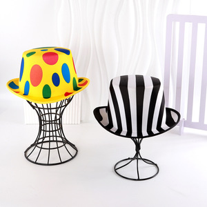 ZhenXi Polka Dot Clown <b>Hat</b> Yellow With Red Blue Dots <b>Flat</b> Top Woven Polyester Party <b>Hat</b> For Performance And Festivals - Product Image 3