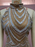 Robe de soirée longue en cachemire pour femme, coupe droite, style halter, avec jupe bouffante transparente ornée de diamants