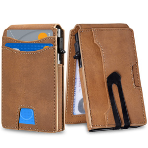 Men's Genuine Leather <b>Wallet</b> With <b>Metal</b> Card Holder RFID Blocking Anti-Theft 4 Inch Solid Color Spring 2024 - Product Image 1