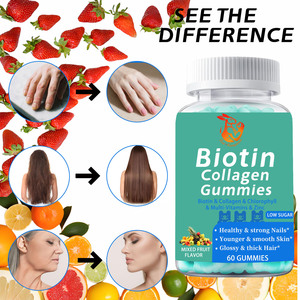 Gummies de biotine et collagène haute puissance avec chlorophylle et zinc : Améliorent l'hydratation de la peau et aident à réduire les ridules - Product Image 5