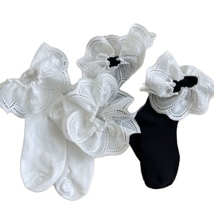 White Lace Trimmed <b>Socks</b> Women Short Mid Calf <b>Breathable</b> Korean Style Jacquard Medium Thickness - Product Image 3