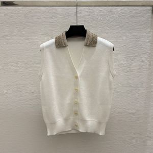 <b>Women's</b> White Woven 100% Cotton <b>Sleeveless</b> Vest <b>Cardigan</b> Polo V-Neck Casual Top Classic Old Money Outfit Outerwear - Product Image 1