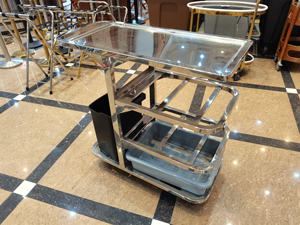 Chariots de chariot de nettoyage de déchets de vaisselle d'acier inoxydable, chariots mobiles de chariot de service avec des roues, chariots de chariot de nettoyage de 3 couches pp - Product Image 6