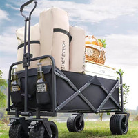 Chariot de camping pliable d'extérieur, chariot de pique-nique, remorque de camping à quatre roues, capacité 150L, chariot de courses pour marché nocturne et rangement