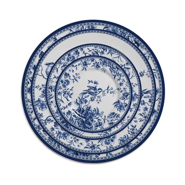 New Design Blue Bird Porzellan Geschirr Keramik Hochzeit Abendessen Sets mit Goldrand