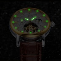 NESUN 9091 Herren Tourbillon Automatik Skelett Mechanische Sportuhr Lederarmband 3BAR Wasserdicht Edelstahlgehäuse