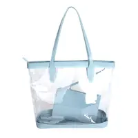 Özel logo toptan su geçirmez şeffaf alışveriş çantası moda şeffaf tote çanta kolları ile pvc çanta