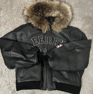 Giacca Bomber da Uomo Personalizzata di Alta Qualità con Ricamo, <span class=keywords><strong>Giubbotto</strong></span> Largo <span class=keywords><strong>Oversize</strong></span> con Zip e Cappuccio <span class=keywords><strong>in</strong></span> Pelliccia Sintetica, Capospalla Invernale <span class=keywords><strong>in</strong></span> <span class=keywords><strong>Pelle</strong></span> - Product Image 1