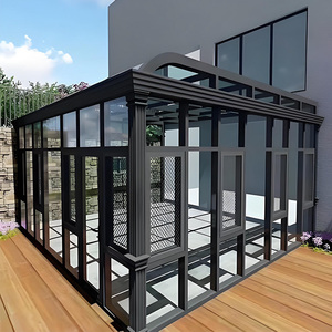 Véranda en aluminium sur mesure toutes saisons avec panneaux en verre trempé et polycarbonate, résistante au vent et aux charges de neige, véranda extérieure avec portes - Product Image 1