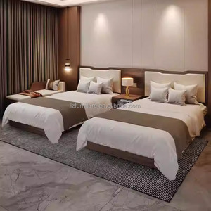 Modern Wood Hotel Single Twin Bedroom Furniture Set with Platform Bed Frame Nighstands & Upholstered <b>Headboard</b> For 3 Star Hotels - Product Image 3