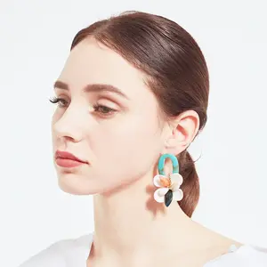 2019 Boho Statement Earrings Women Dangle Big Flower Shell Coral Drop Acrylic Earring Vintage Indian Earings Aretes Resin