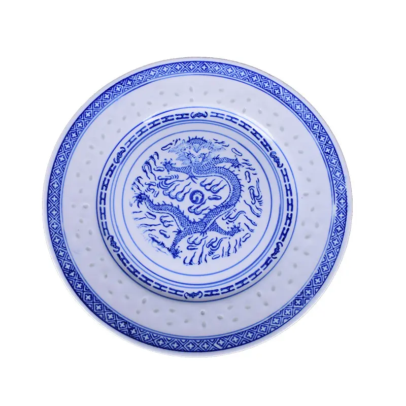 Chinese style blue and white flower decorative ceramic dinner plate