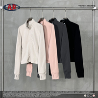 Chaqueta de mujer de punto de doble cara súper suave de 290GSM con cuello medio alto, cremallera completa, mangas con dedos extendidos y cintura recortada ajustada