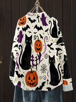 Suéter de punto con cuello redondo y estampado de gato negro, calabaza y fantasma para mujer, con transferencia térmica, personalizado, informal, para uso diario y festivo.