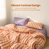 Parure de lit haut de gamme 4 pièces en gaze double couche, jacquard rayé, mousseline de polyester, résistante aux plis, toutes saisons